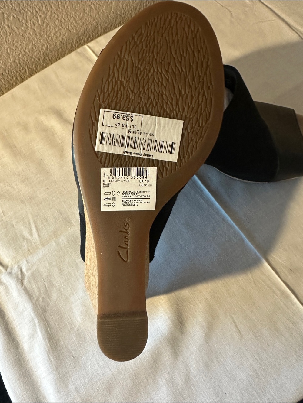Clarks Lafley Wave Black Cork Wedge Slide Sandals — Women’s Size 9.5 Medium - Picture 9 of 10